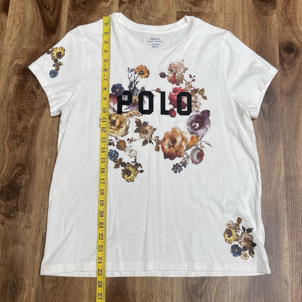 Polo Ralph Lauren Cotton White Graphic Floral Tee Shirt Short Sleeves Women's L - Picture 5 of 7